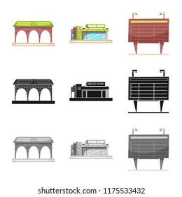 Vector design of train and station symbol. Collection of train and ticket vector icon for stock.