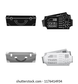 Vector design of train and station symbol. Collection of train and ticket vector icon for stock.