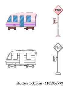 Vector design of train and station symbol. Collection of train and ticket stock symbol for web.