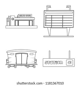 Vector design of train and station symbol. Collection of train and ticket vector icon for stock.