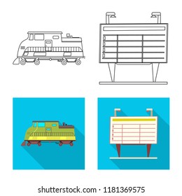 Vector design of train and station symbol. Collection of train and ticket stock symbol for web.