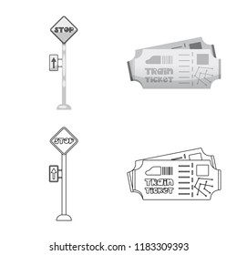 Vector design of train and station symbol. Collection of train and ticket stock vector illustration.