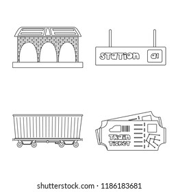 Vector design of train and station symbol. Set of train and ticket vector icon for stock.
