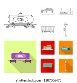 Vector design of train and station symbol. Set of train and ticket stock vector illustration.
