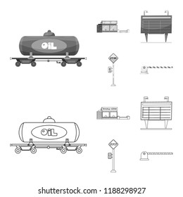Vector design of train and station symbol. Collection of train and ticket vector icon for stock.
