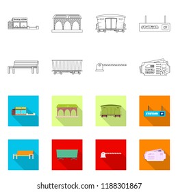 Vector design of train and station symbol. Set of train and ticket vector icon for stock.