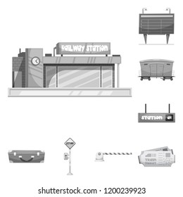 Vector design of train and station symbol. Collection of train and ticket vector icon for stock.