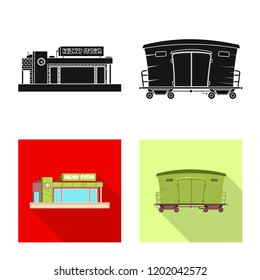 Vector design of train and station symbol. Set of train and ticket vector icon for stock.