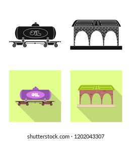 Vector design of train and station symbol. Set of train and ticket stock vector illustration.