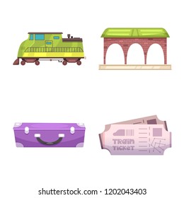Vector design of train and station symbol. Collection of train and ticket stock symbol for web.