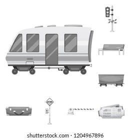 Vector design of train and station symbol. Set of train and ticket stock vector illustration.