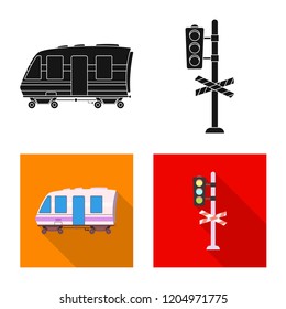 Vector design of train and station symbol. Set of train and ticket vector icon for stock.