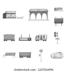 Vector design of train and station symbol. Collection of train and ticket stock symbol for web.