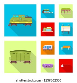 Vector design of train and station symbol. Collection of train and ticket stock symbol for web.