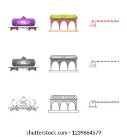 Vector design of train and station symbol. Collection of train and ticket stock vector illustration.