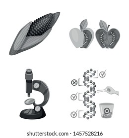 Vector design of transgenic and organic symbol. Collection of transgenic and synthetic stock vector illustration.