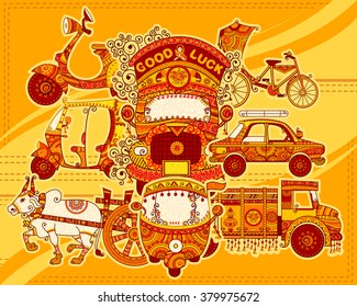 Vector design of transportation of India in Indian art style