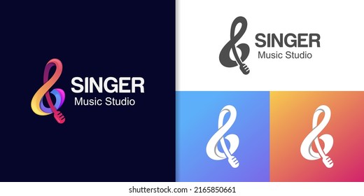 vector design treble clef music with microphone logo element for Sound recording studio, vocal course, composer, singer music logo design