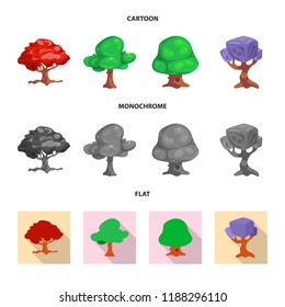 Vector design of tree and nature icon. Collection of tree and crown vector icon for stock.