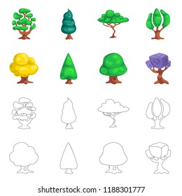 Vector design of tree and nature icon. Collection of tree and crown stock vector illustration.