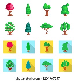 Vector design of tree and nature icon. Collection of tree and crown vector icon for stock.