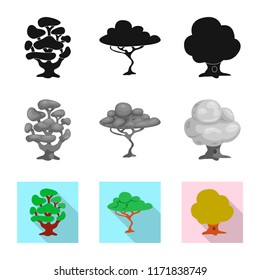 Vector design of tree and nature logo. Collection of tree and crown stock symbol for web.