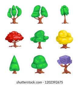 Vector design of tree and nature logo. Collection of tree and crown stock symbol for web.