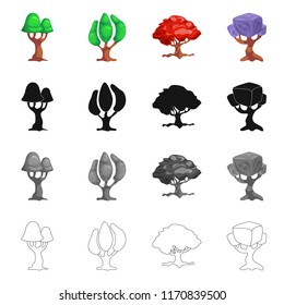 Vector design of tree and nature sign. Collection of tree and crown vector icon for stock.
