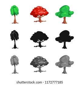 Vector design of tree and nature sign. Collection of tree and crown stock symbol for web.
