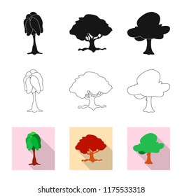 Vector design of tree and nature sign. Collection of tree and crown stock vector illustration.
