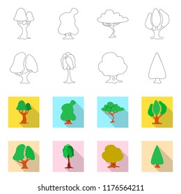 Vector design of tree and nature sign. Collection of tree and crown stock vector illustration.