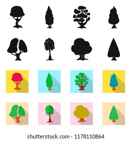Vector design of tree and nature sign. Collection of tree and crown stock symbol for web.