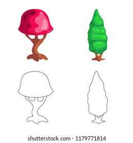 Vector design of tree and nature sign. Set of tree and crown stock symbol for web.