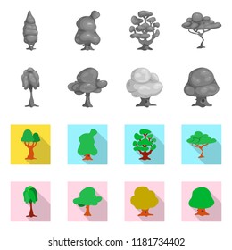 Vector design of tree and nature sign. Set of tree and crown stock symbol for web.