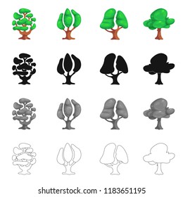 Vector design of tree and nature sign. Collection of tree and crown stock vector illustration.