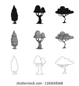 Vector design of tree and nature sign. Collection of tree and crown stock vector illustration.