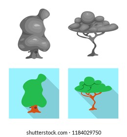 Vector design of tree and nature sign. Collection of tree and crown stock symbol for web.