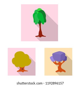 Vector design of tree and nature sign. Set of tree and crown stock vector illustration.