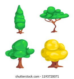 Vector design of tree and nature sign. Set of tree and crown stock symbol for web.