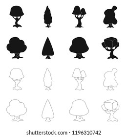 Vector design of tree and nature sign. Collection of tree and crown stock symbol for web.
