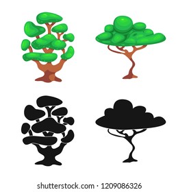 Vector design of tree and nature sign. Collection of tree and crown stock symbol for web.