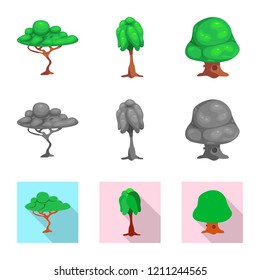 Vector design of tree and nature sign. Set of tree and crown stock vector illustration.