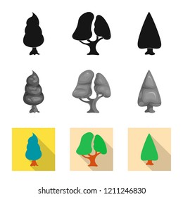 Vector design of tree and nature sign. Set of tree and crown stock vector illustration.
