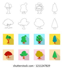 Vector design of tree and nature sign. Collection of tree and crown vector icon for stock.