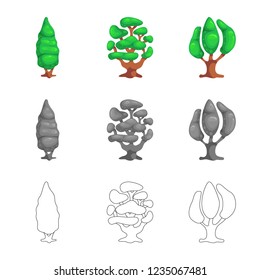Vector design of tree and nature sign. Set of tree and crown stock vector illustration.