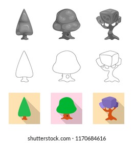 Vector design of tree and nature symbol. Set of tree and crown vector icon for stock.