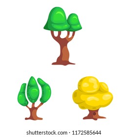 Vector design of tree and nature symbol. Set of tree and crown stock vector illustration.