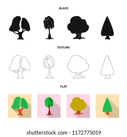 Vector design of tree and nature symbol. Set of tree and crown stock vector illustration.