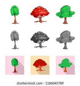 Vector design of tree and nature symbol. Collection of tree and crown stock vector illustration.