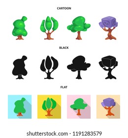 Vector design of tree and nature symbol. Set of tree and crown vector icon for stock.